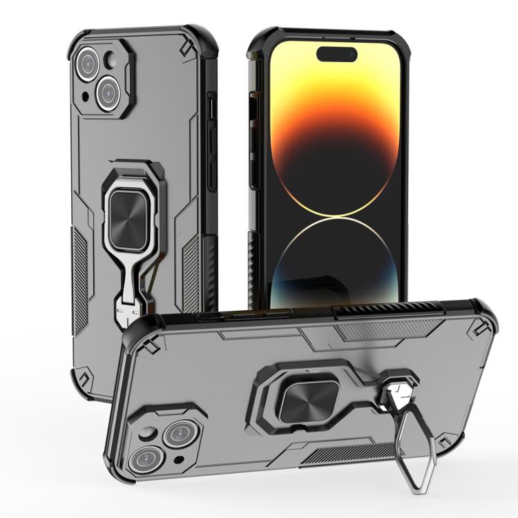 

For iPhone 14 Plus / 15 Plus Metal Kickstand TPU Hybrid PC Phone Case(Black)
