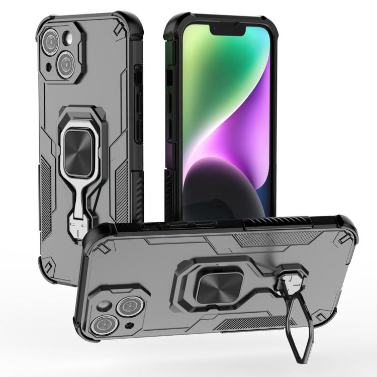 

For iPhone 14 Metal Kickstand TPU Hybrid PC Phone Case(Black)