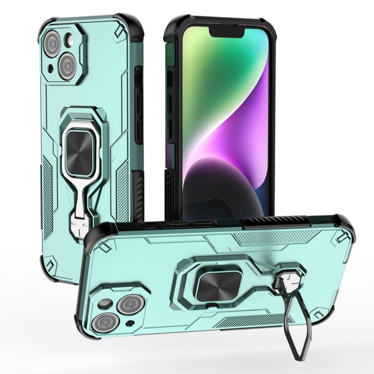 

For iPhone 14 Metal Kickstand TPU Hybrid PC Phone Case(Green)