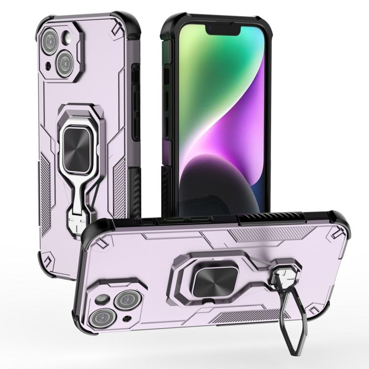 

For iPhone 14 Metal Kickstand TPU Hybrid PC Phone Case(Purple)