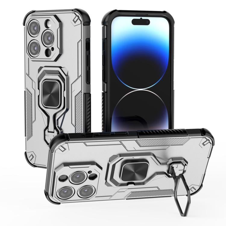 

For iPhone 14 Pro Metal Kickstand TPU Hybrid PC Phone Case(Grey)