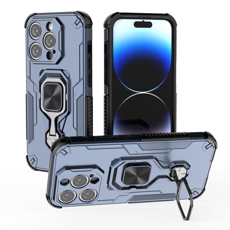 

For iPhone 14 Pro Metal Kickstand TPU Hybrid PC Phone Case(Blue)