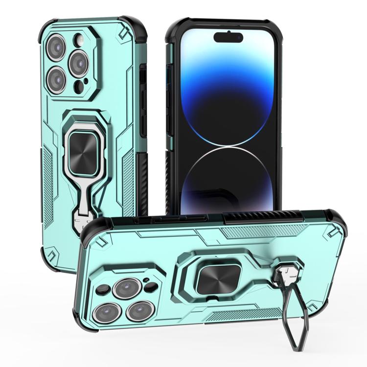 

For iPhone 14 Pro Metal Kickstand TPU Hybrid PC Phone Case(Green)