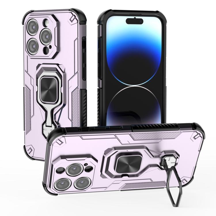 

For iPhone 14 Pro Metal Kickstand TPU Hybrid PC Phone Case(Purple)