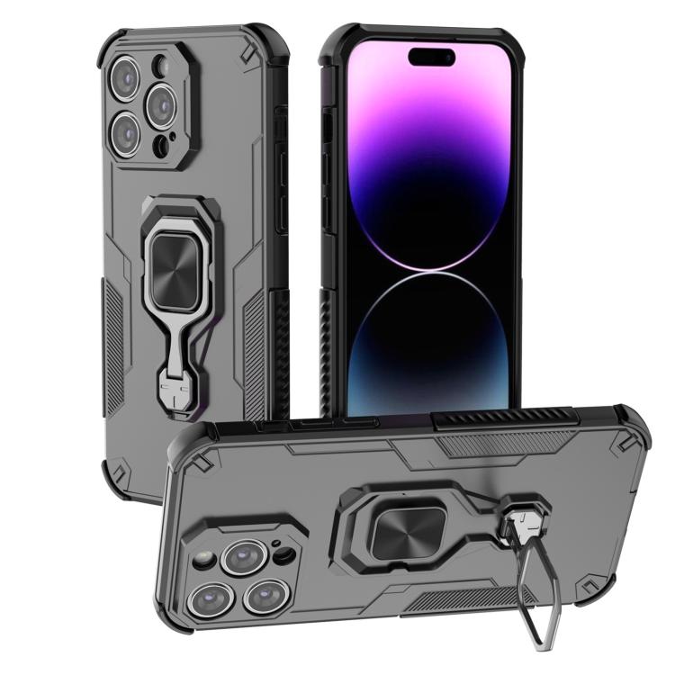 

For iPhone 14 Pro Max Metal Kickstand TPU Hybrid PC Phone Case(Black)
