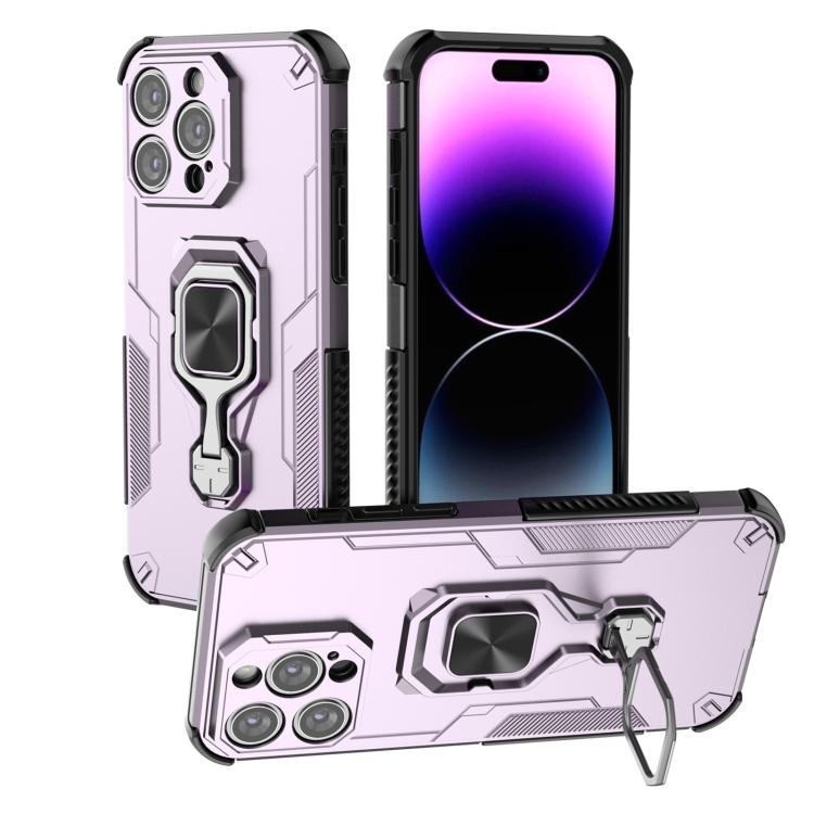 

For iPhone 14 Pro Max Metal Kickstand TPU Hybrid PC Phone Case(Purple)
