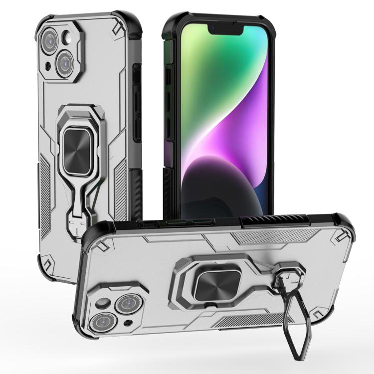 

For iPhone 13 Metal Kickstand TPU Hybrid PC Phone Case(Grey)