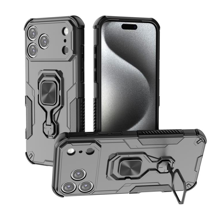 

For iPhone 17 Pro Max Metal Kickstand TPU Hybrid PC Phone Case(Black)