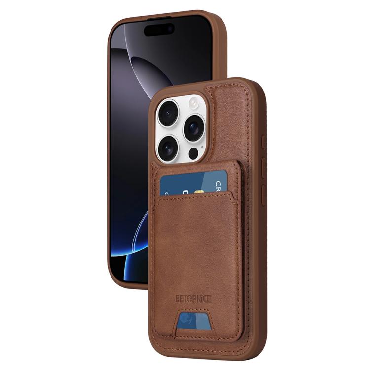 

For iPhone 16 Pro BETOPNICE Vertical Flip Detachable MagSafe Wallet Phone Case(Brown)