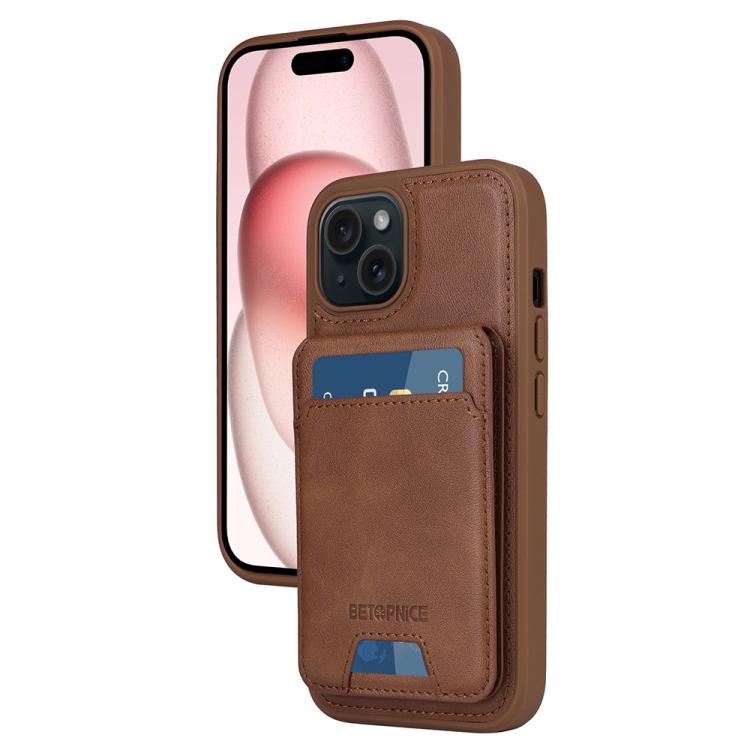 

For iPhone 15 BETOPNICE Vertical Flip Detachable MagSafe Wallet Phone Case(Brown)