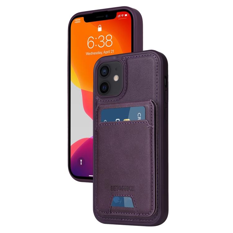 

For iPhone 12 / 12 Pro BETOPNICE Vertical Flip Detachable MagSafe Wallet Phone Case(Purple)
