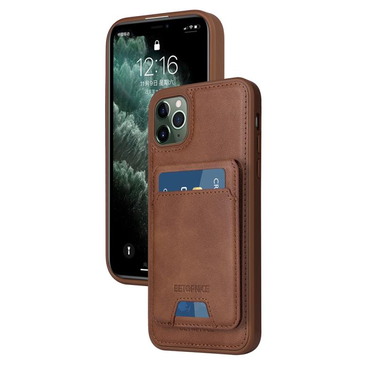 

For iPhone 11 Pro Max BETOPNICE Vertical Flip Detachable MagSafe Wallet Phone Case(Brown)