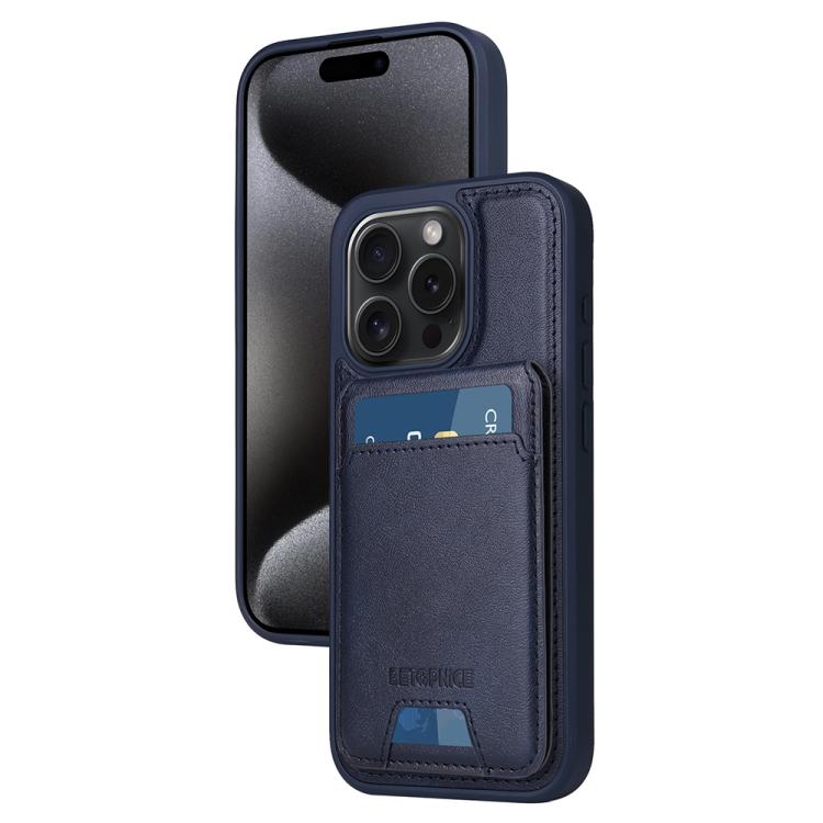 

For iPhone 15 Pro BETOPNICE Vertical Flip Detachable MagSafe Wallet Phone Case(Blue)