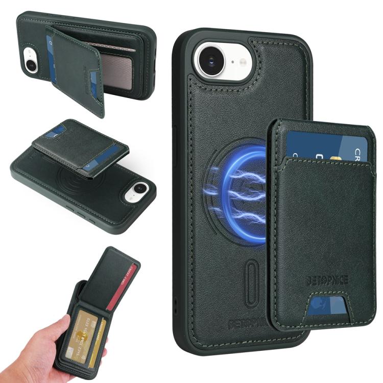 

For iPhone 16e BETOPNICE Vertical Flip Detachable MagSafe Wallet Phone Case(Green)
