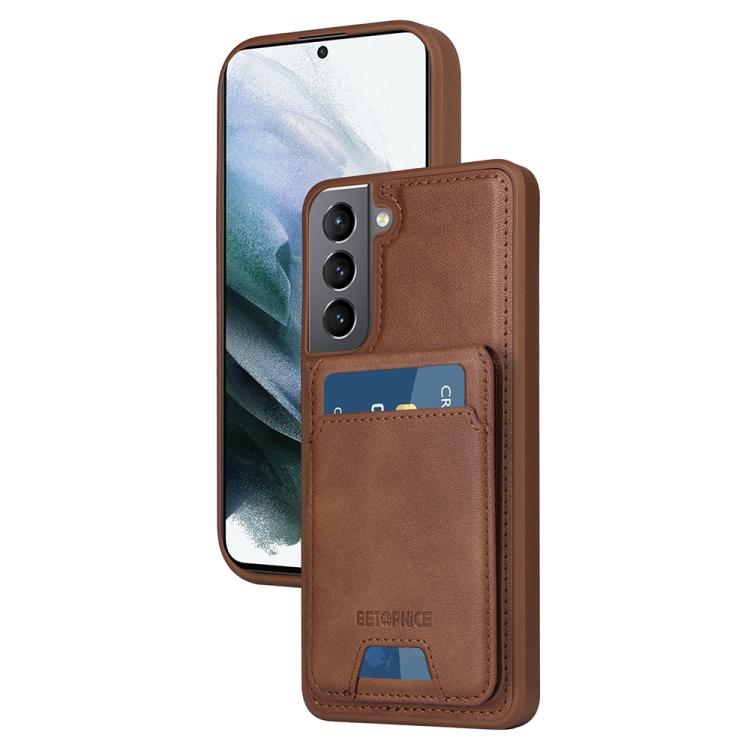 

For Samsung Galaxy S21 5G BETOPNICE Vertical Flip Detachable MagSafe Wallet Phone Case(Brown)