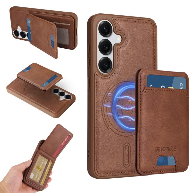 

For Samsung Galaxy S25 5G BETOPNICE Vertical Flip Detachable MagSafe Wallet Phone Case(Brown)