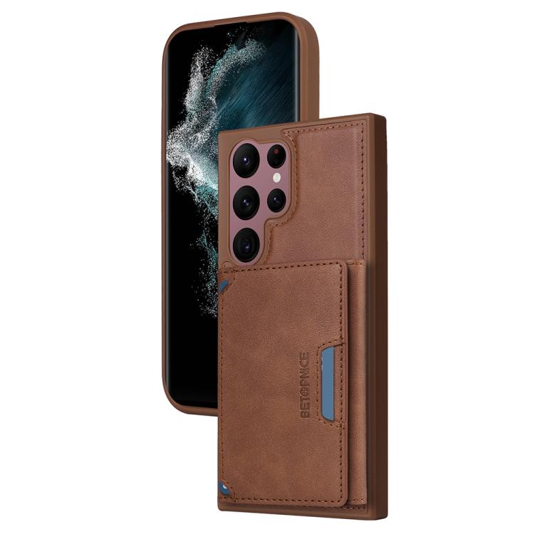 

For Samsung Galaxy S22 Ultra 5G BETOPNICE Horizontal Flip Detachable MagSafe Wallet Phone Case(Brown)