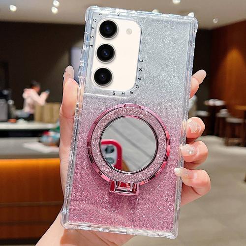 

For Samsung Galaxy S22 Mirror Holder Glitterr MagSafe Phone Case(Pink)