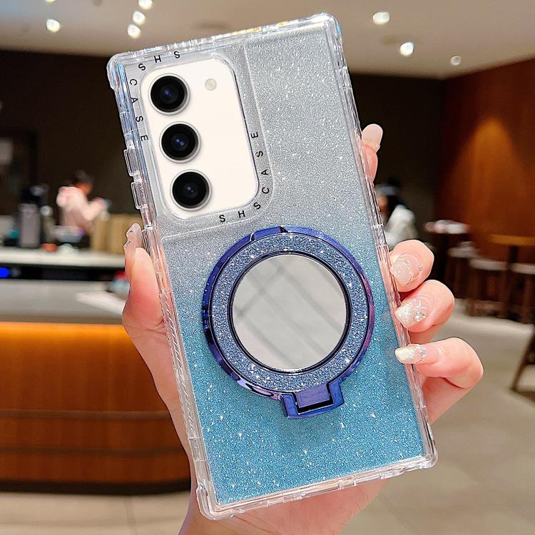 

For Samsung Galaxy S22 Mirror Holder Glitterr MagSafe Phone Case(Blue)