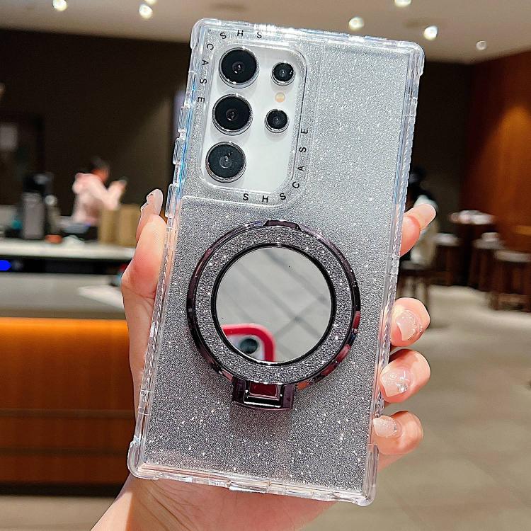 

For Samsung Galaxy S22 Ultra Mirror Holder Glitterr MagSafe Phone Case(Black)