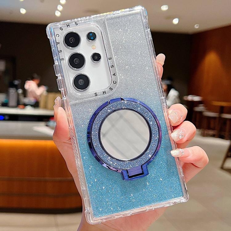 

For Samsung Galaxy S22 Ultra Mirror Holder Glitterr MagSafe Phone Case(Blue)