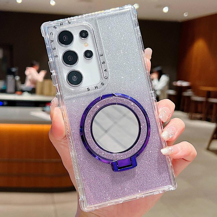 

For Samsung Galaxy S22 Ultra Mirror Holder Glitterr MagSafe Phone Case(Purple)