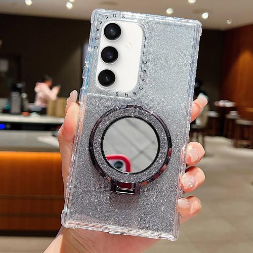 

For Samsung Galaxy S23 FE Mirror Holder Glitterr MagSafe Phone Case(Black)