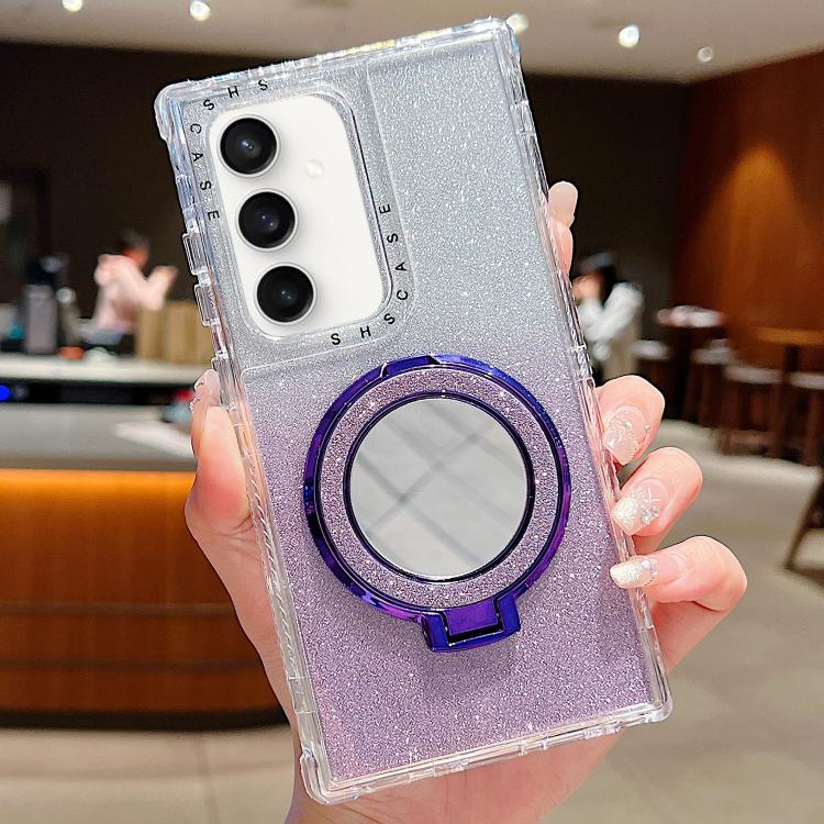 

For Samsung Galaxy S23 FE Mirror Holder Glitterr MagSafe Phone Case(Purple)