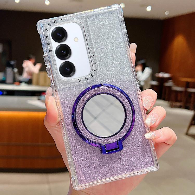 

For Samsung Galaxy S24+ / S25+ Mirror Holder Glitterr MagSafe Phone Case(Purple)