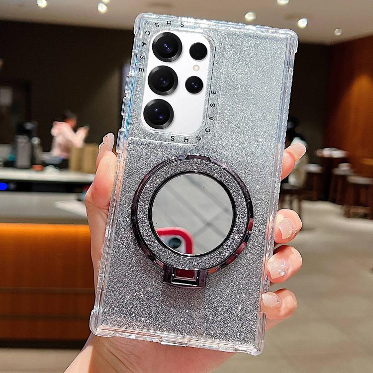 

For Samsung Galaxy S24 Ultra / S25 Ultra Mirror Holder Glitterr MagSafe Phone Case(Black)