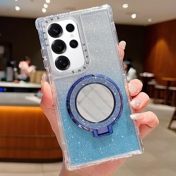 

For Samsung Galaxy S24 Ultra / S25 Ultra Mirror Holder Glitterr MagSafe Phone Case(Blue)