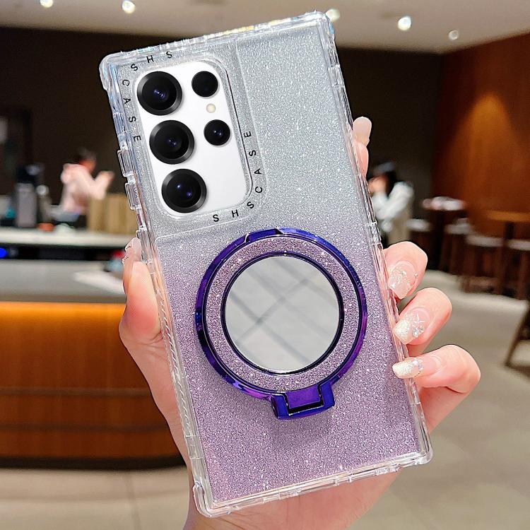 

For Samsung Galaxy S24 Ultra / S25 Ultra Mirror Holder Glitterr MagSafe Phone Case(Purple)