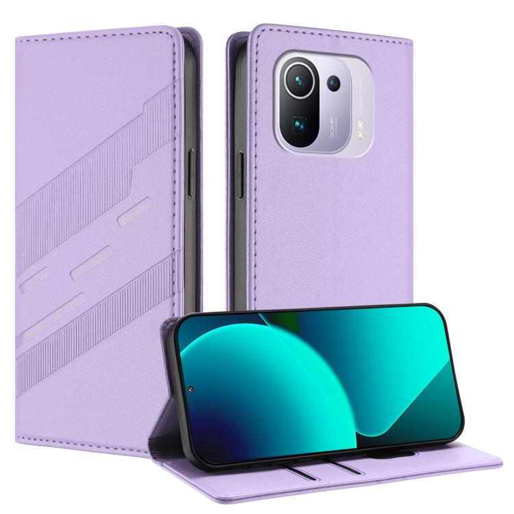 

For Xiaomi Mi 11 Pro Embossed Multi-functional Wallet Retro Leather Phone Case(Light Purple)