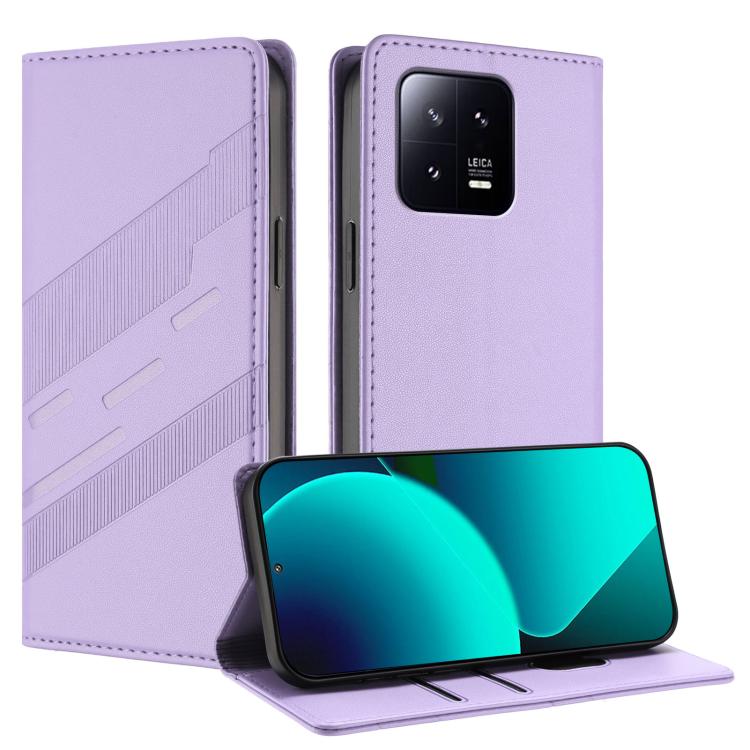 

For Xiaomi 13 5G Embossed Multi-functional Wallet Retro Leather Phone Case(Light Purple)