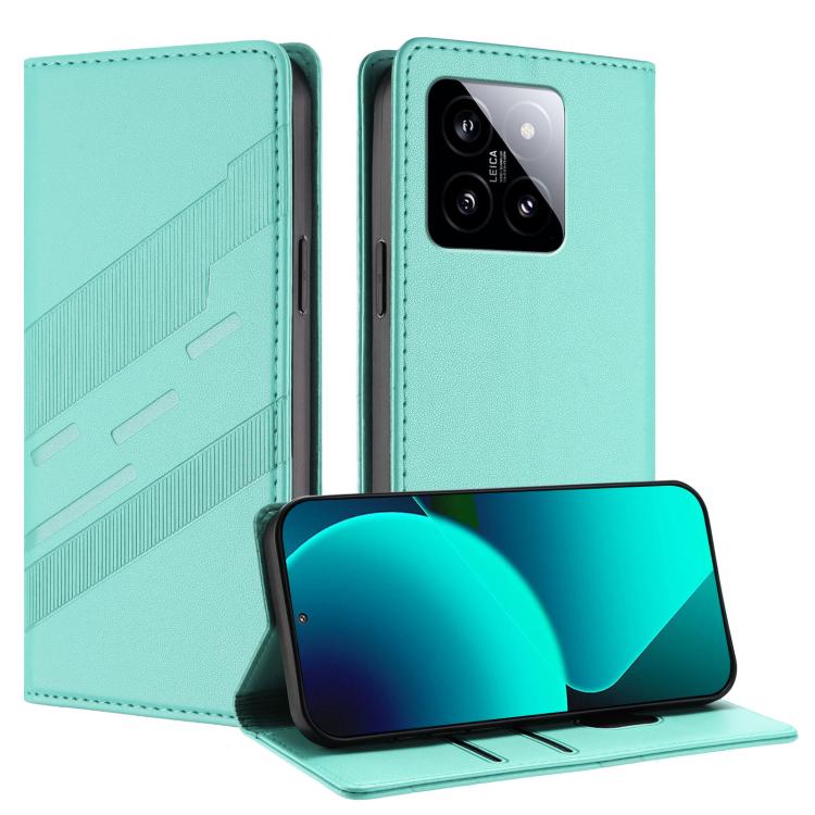 

For Xiaomi 14 5G Global Embossed Multi-functional Wallet Retro Leather Phone Case(Mint Green)