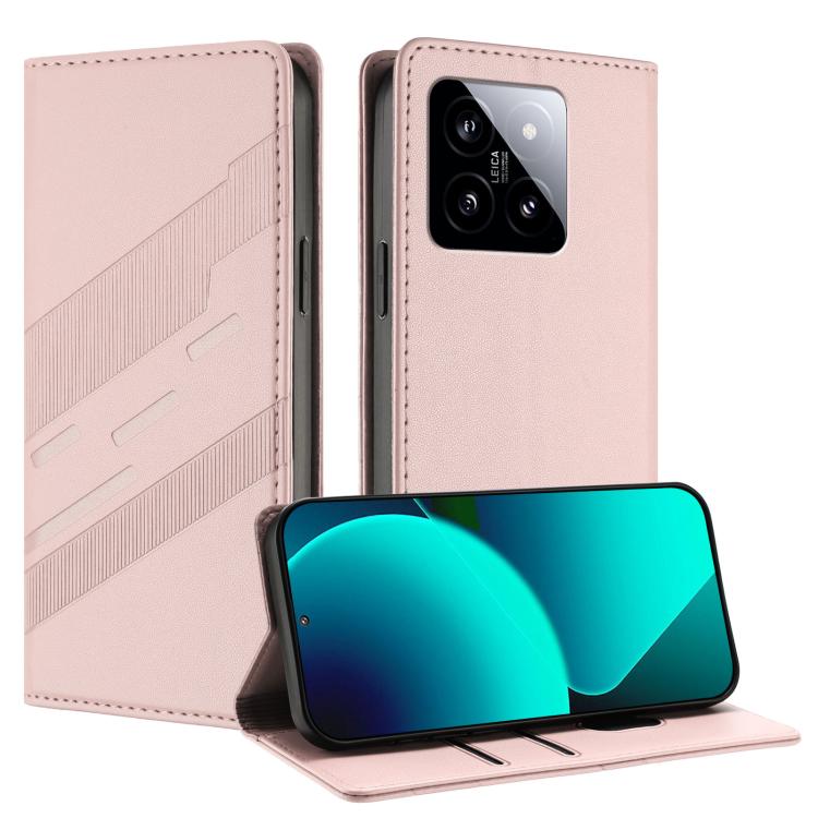 

For Xiaomi 14 5G Global Embossed Multi-functional Wallet Retro Leather Phone Case(Pink)
