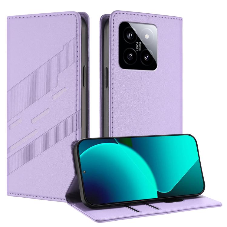 

For Xiaomi 14 5G Global Embossed Multi-functional Wallet Retro Leather Phone Case(Light Purple)