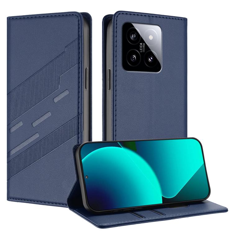 

For Xiaomi 14 5G Global Embossed Multi-functional Wallet Retro Leather Phone Case(Dark Blue)