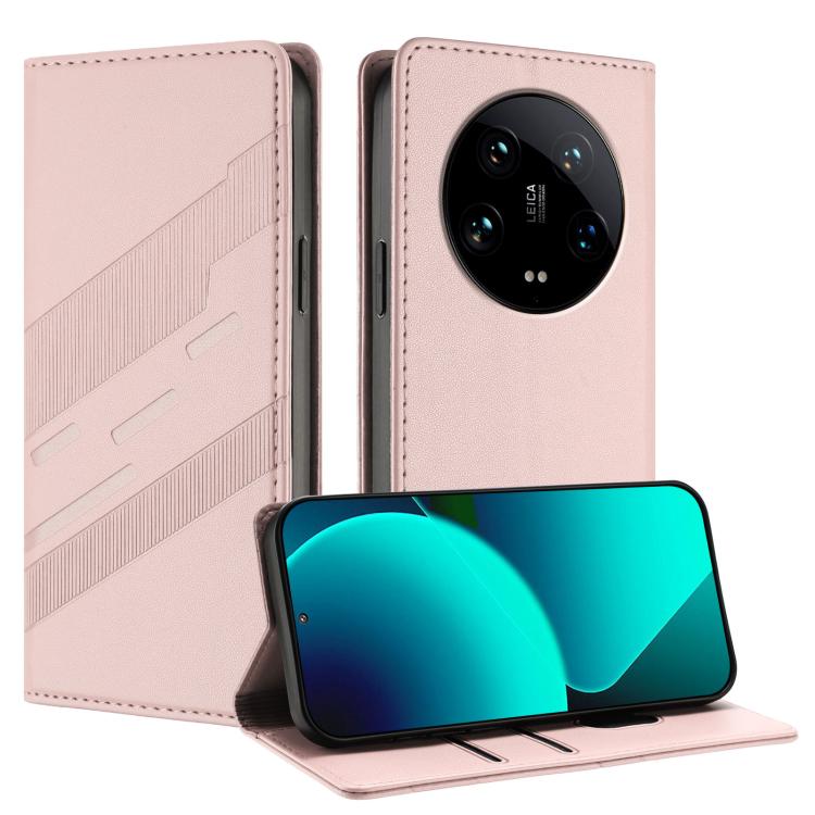 

For Xiaomi 14 Ultra 5G Global Embossed Multi-functional Wallet Retro Leather Phone Case(Pink)