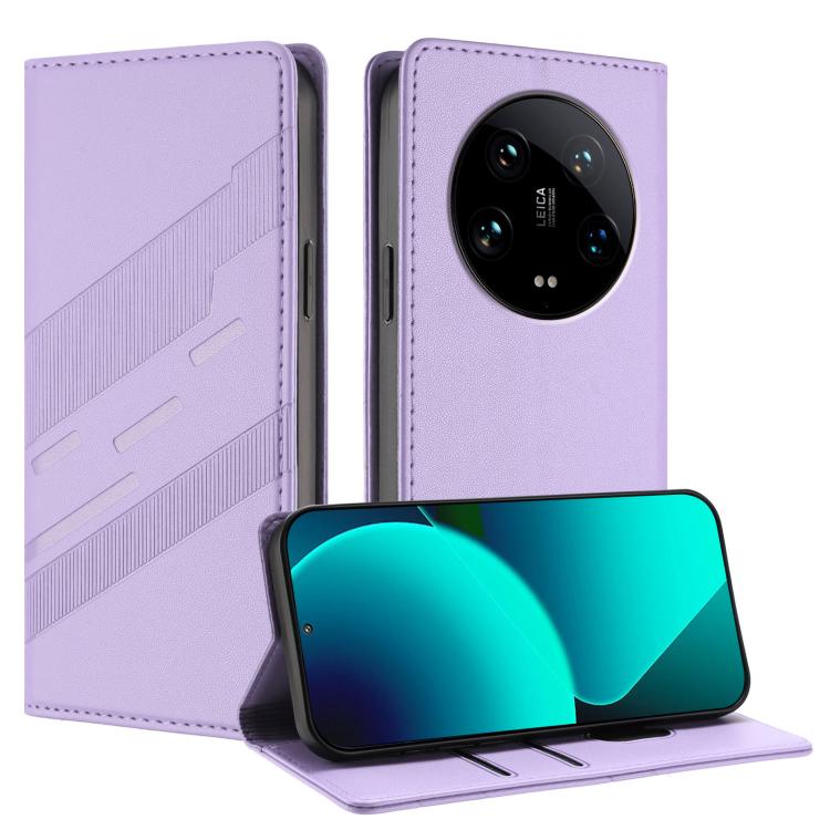 

For Xiaomi 14 Ultra 5G Global Embossed Multi-functional Wallet Retro Leather Phone Case(Light Purple)