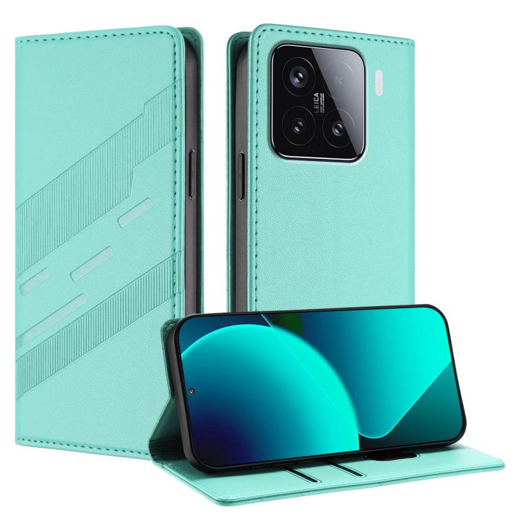 

For Xiaomi 15 Embossed Multi-functional Wallet Retro Leather Phone Case(Mint Green)