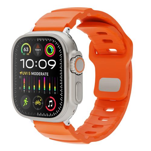 

For Apple Watch 46mm / 49mm / 45mm / 44mm Solid Color Reverse Buckle Fluororubber Watch Band(Orange)