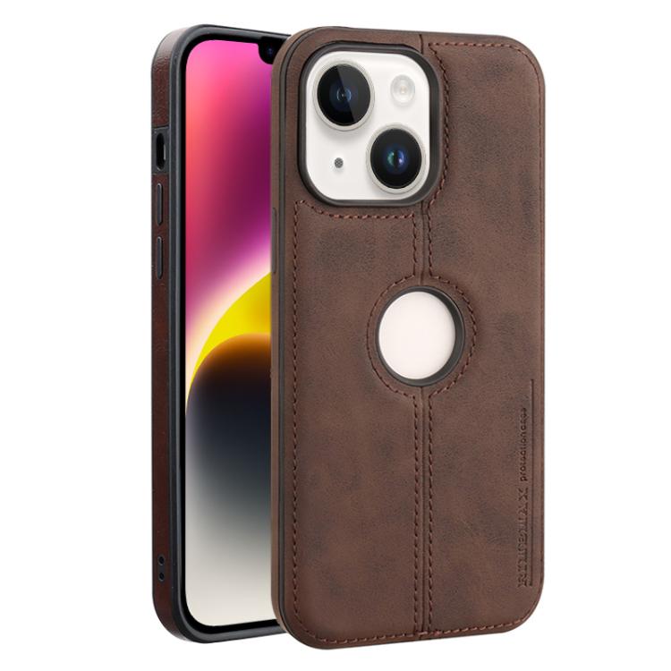 

For iPhone 14 Crazy Horse Leather Back Cover Phone Case(Dark Brown)