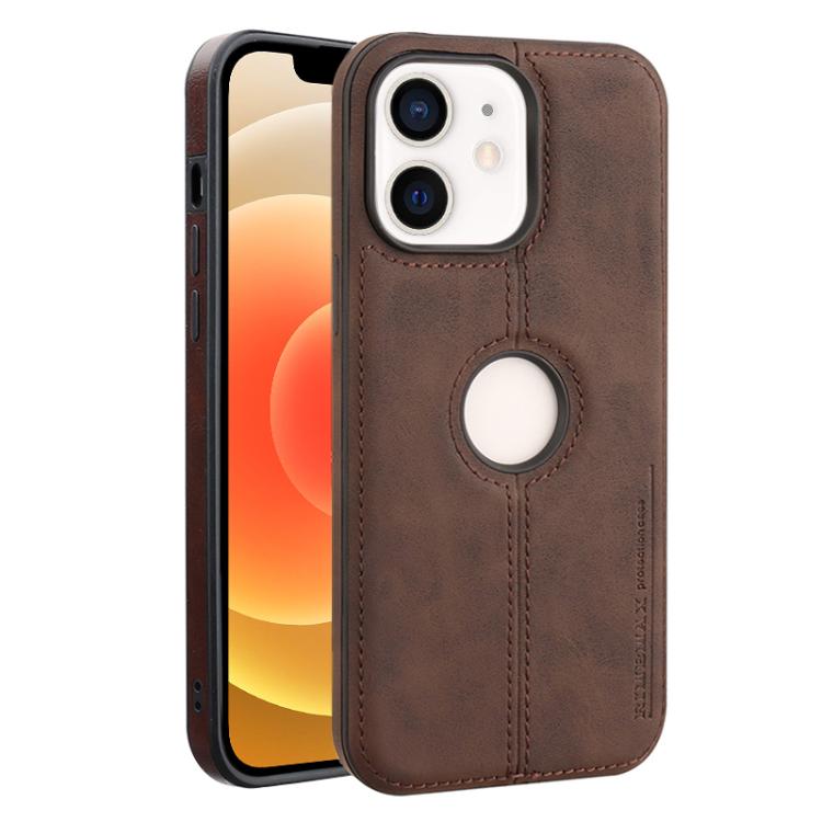 

For iPhone 12 Crazy Horse Leather Back Cover Phone Case(Dark Brown)