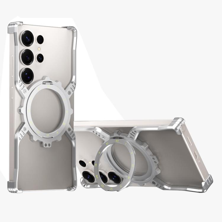 

For Samsung Galaxy S25 Ultra 5G Mechanical Gear MagSafe Holder Borderless Metal Phone Case(Silver)