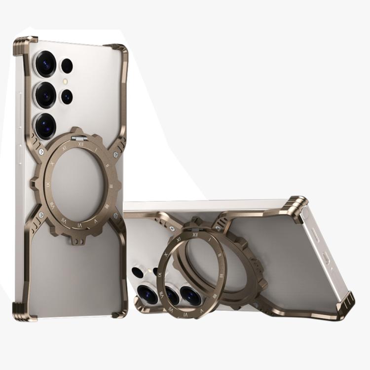 

For Samsung Galaxy S25 Ultra 5G Mechanical Gear MagSafe Holder Borderless Metal Phone Case(Gold)