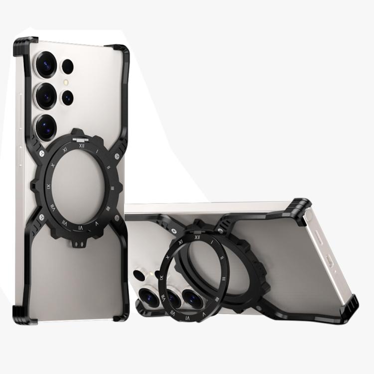 

For Samsung Galaxy S23 Ultra 5G Mechanical Gear MagSafe Holder Borderless Metal Phone Case(Black)