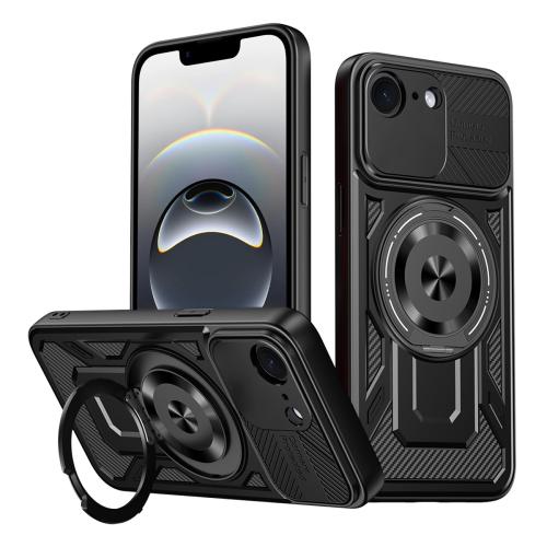 

For iPhone 16e Armor Rotating Holder MagSafe Phone Case(Black)