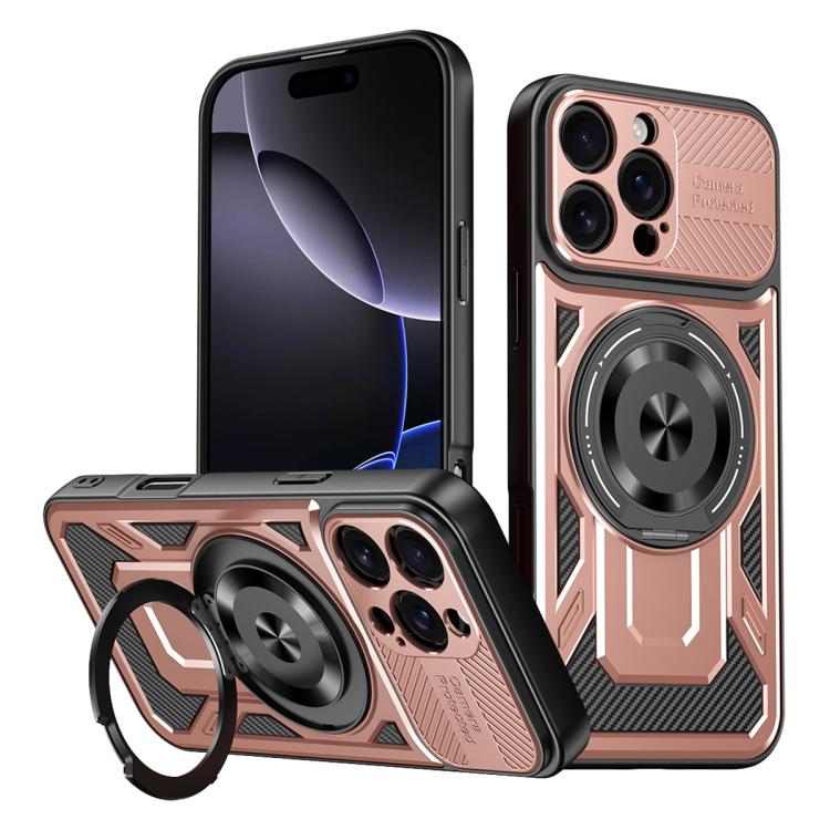 

For iPhone 16 Pro Max Armor Rotating Holder MagSafe Phone Case(Rose Gold)