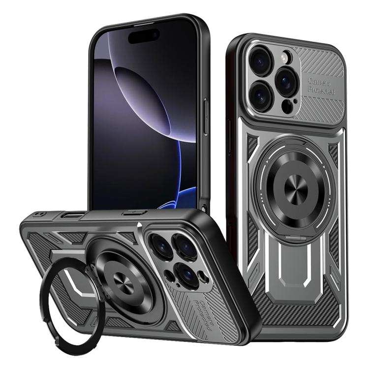 

For iPhone 16 Pro Max Armor Rotating Holder MagSafe Phone Case(Grey)